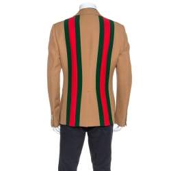Gucci Camel Wool And Silk-Blend Web Striped Blazer XXL