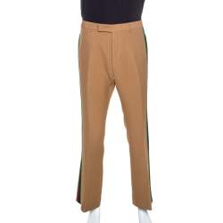 Gucci Camel Wool And Silk-Blend Web Striped Flared Trousers XXL