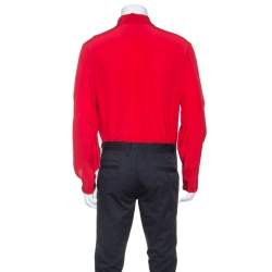 مملوكة مسبقًا Gucci Red Silk Tie Neck Detail Shirt XXL