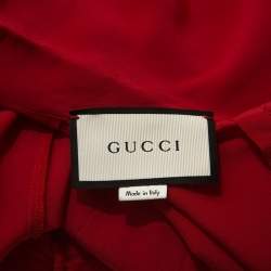 مملوكة مسبقًا Gucci Red Silk Tie Neck Detail Shirt XXL