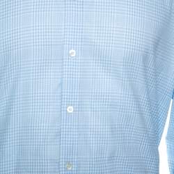 Gucci White And Blue Checked Cotton Button Front Slim Fit Shirt XL