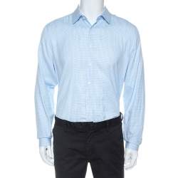 Gucci White And Blue Checked Cotton Button Front Slim Fit Shirt XL