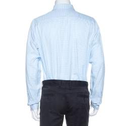 Gucci White And Blue Checked Cotton Button Front Slim Fit Shirt XL
