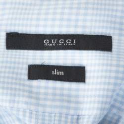 Gucci White And Blue Checked Cotton Button Front Slim Fit Shirt XL