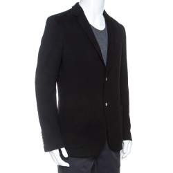 Gucci Black Textured Stretch Cotton Monaco Blazer XL