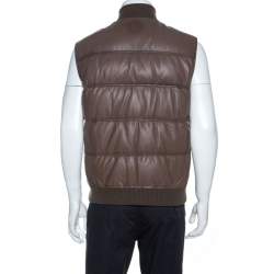 Gucci Brown Leather Quilted Bomber Jacket M