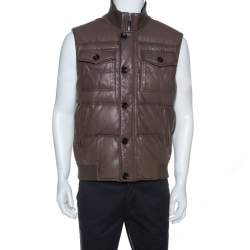 Gucci Brown Leather Quilted Bomber Jacket M