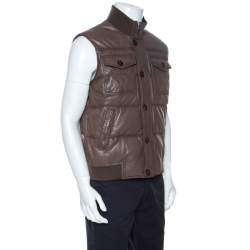 Gucci Brown Leather Quilted Bomber Jacket M