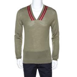 Gucci Pale Olive Green Merino Wool Lightweight Knit Sweater L