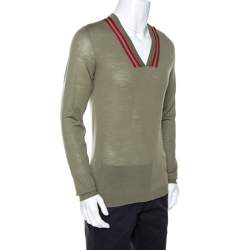 Gucci Pale Olive Green Merino Wool Lightweight Knit Sweater L