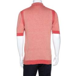 Gucci Red Knit Washed Out Effect Polo T-Shirt L