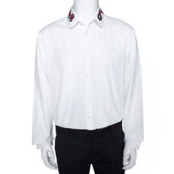 Gucci White Cotton Snake Embroidered Collar Duke Shirt 4XL Gucci