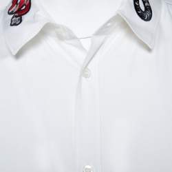 Pre Owned قميص غوتشي "دوك" بياقة مطرزة ثعبان قطن أبيض مقاس كبير جداً جداً جداً جداً (4 اكس لارج)
