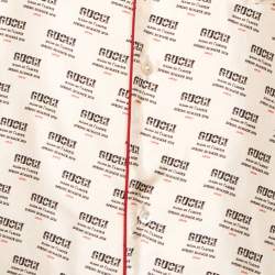 Pre Owned Gucci Beige Invite Stamp Print Silk Satin Bowling Shirt XL