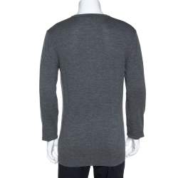 Gucci Grey Wool Shoulder Striped Detail V Neck Sweater XL