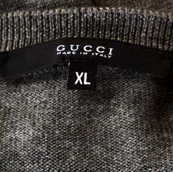 Gucci Grey Wool Shoulder Striped Detail V Neck Sweater XL