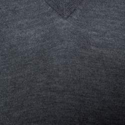 Gucci Grey Wool Shoulder Striped Detail V Neck Sweater XL
