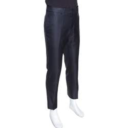 Gucci Navy Blue Textured Silk Wool Tailored Pants XL