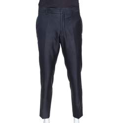 Gucci Navy Blue Textured Silk Wool Tailored Pants XL