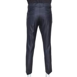 Gucci Navy Blue Textured Silk Wool Tailored Pants XL
