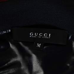 Gucci Navy Blue Nylon Zip Front Bomber Jacket M
