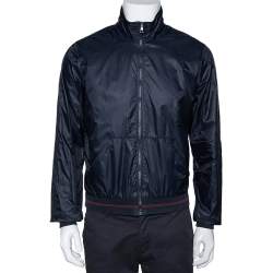 Gucci Navy Blue Nylon Zip Front Bomber Jacket M