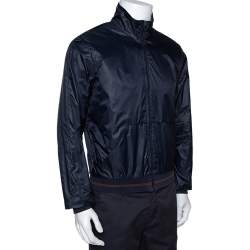 Gucci Navy Blue Nylon Zip Front Bomber Jacket M