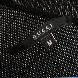 Pre Owned سويتر غوتشي رقبة بتصميم حرف في تفاصيل رقعة جلد صوف كشمير أسود M