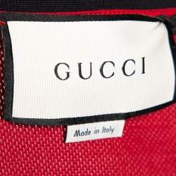 مملوكة مسبقًا Gucci Red Cotton Pique Web & Feline Head Detail Polo T Shirt M