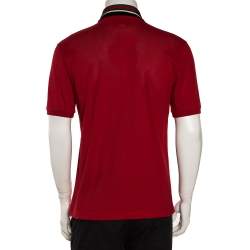  مملوكة مسبقًا Gucci Red Cotton Pique Web & Feline Head Detail Polo T Shirt M