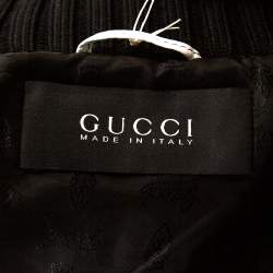 مملوكة مسبقًا Gucci White Leather Rib Knit Trim Bomber Jacket M