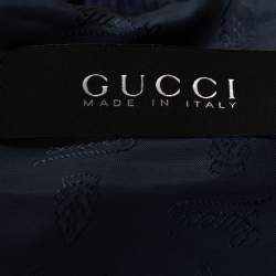 Gucci Midnight Blue Leather Rib Knit Trim Madonna Bomber Jacket S