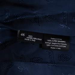 Gucci Midnight Blue Leather Rib Knit Trim Madonna Bomber Jacket S