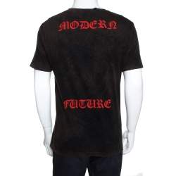 مملوكة مسبقًا Gucci Charcoal Grey Washed Out Effect Cotton Love Wildcat Embroidered T Shirt S