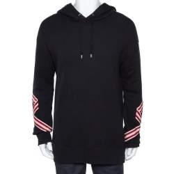 Pre Owned Gucci Black Floral Embroidered Cotton Distressed Hooded Sweatshirt L
