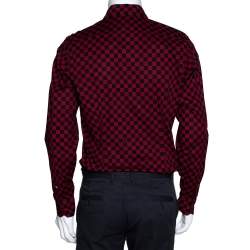 Gucci Red & Black Checkered Cotton Long Sleeve Slim Fit Shirt M 