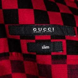 Gucci Red & Black Checkered Cotton Long Sleeve Slim Fit Shirt M 