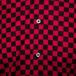 Gucci Red & Black Checkered Cotton Long Sleeve Slim Fit Shirt M 