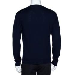 Gucci Navy Blue Wool Hysteria Crest V-Neck Sweater M