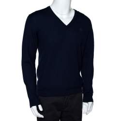 Gucci Navy Blue Wool Hysteria Crest V-Neck Sweater M