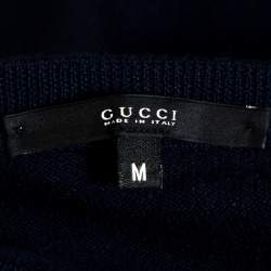 Gucci Navy Blue Wool Hysteria Crest V-Neck Sweater M