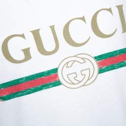 Gucci White Cotton Washed Out Logo Print T Shirt M