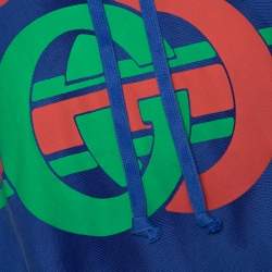 Gucci Blue Washed Out Effect Cotton Knit Interlocking GG Print Hoodie M
