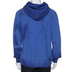 Gucci Blue Washed Out Effect Cotton Knit Interlocking GG Print Hoodie M