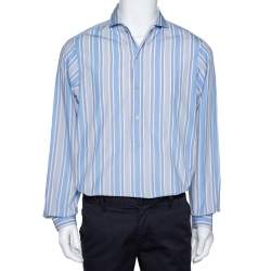 Gucci Blue Striped Cotton Oversized Half Placket Shirt S