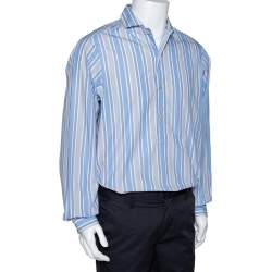 Gucci Blue Striped Cotton Oversized Half Placket Shirt S