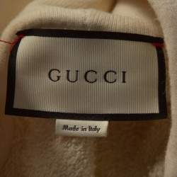 مملوكة مسبقًا Gucci Cream Vintage Logo Print Cotton Distressed Hoodie M