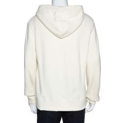 مملوكة مسبقًا Gucci Cream Vintage Logo Print Cotton Distressed Hoodie M