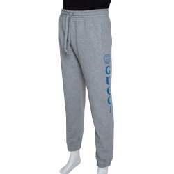 Pre Owned Gucci Grey Logo Print Cotton Jogger Pants M