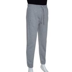 Pre Owned Gucci Grey Logo Print Cotton Jogger Pants M